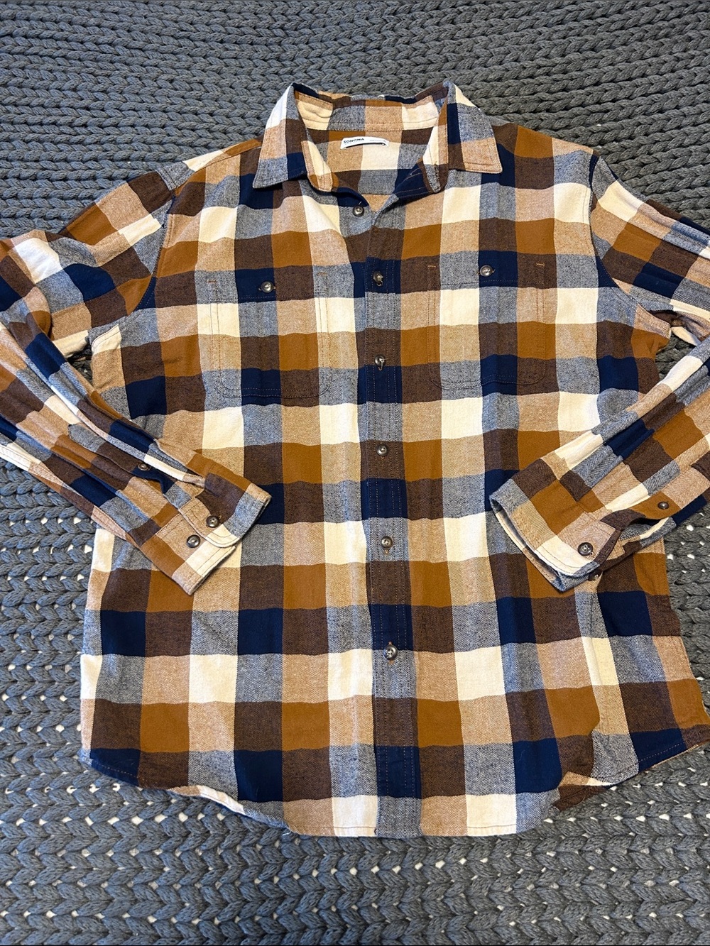 Sonoma Plaid Button-Down Shirt in Brown, Navy & Cream